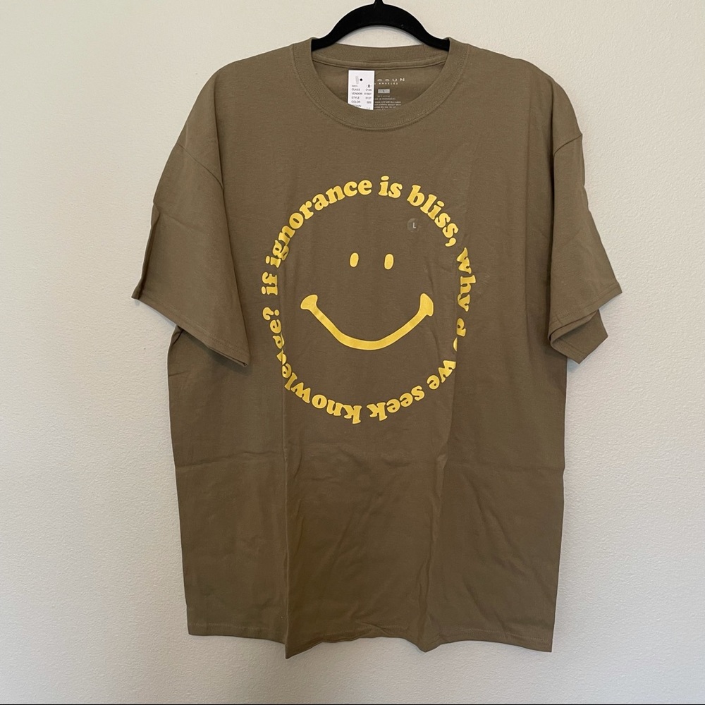 NWT pacsun bliss face t-shirt olive green shirt with yellow graphic sz.L - Picture 1 of 3